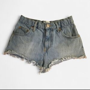BDG Light Blue Frayed High Rise Super Short Jean Shorts Size 25
